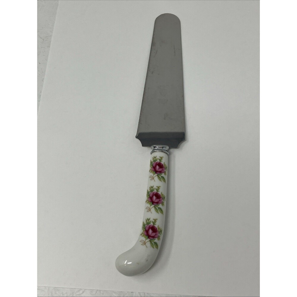 PRILL SHEFFIELD England Floral Rose Porcelain Handle Cake Pie Server Cottage